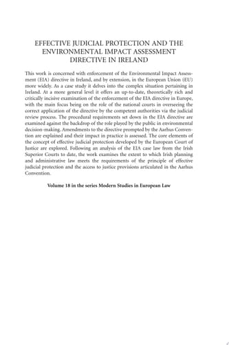 Effective Judicial Protection and the Environmental Impact Assessment Directive in Ireland