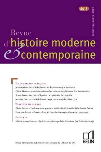 Revue d'histoire moderne et contemporaine N° 50-3 Juillet-Septembre 2003