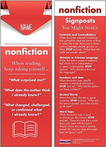 Reading Nonfiction Student Bookmarks 30-Pack