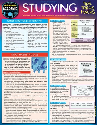 Studying Tips, Tricks & Hacks QuickStudy Laminated Reference Guide to Grade Boosting Techniques