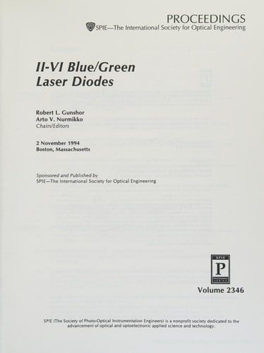 II-VI Blue/green Laser Diodes 2 November 1994, Boston, Massachusetts