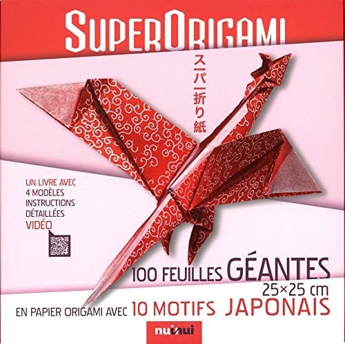Superorigami Avec 100 feuilles géantes 25x25cm en papier origami avec 10 motifs japonais