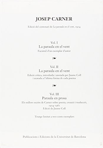 Josep Carner edició del centenari de La paraula en el vent, 1914