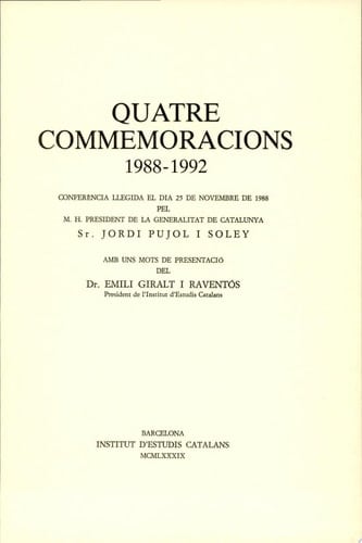 Quatre commemoracions, 1988-1992 conferència llegida el dia 25 de novembre de 1988