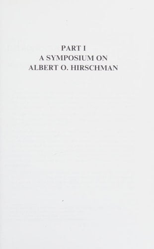Including a Symposium on Albert O. Hirschman