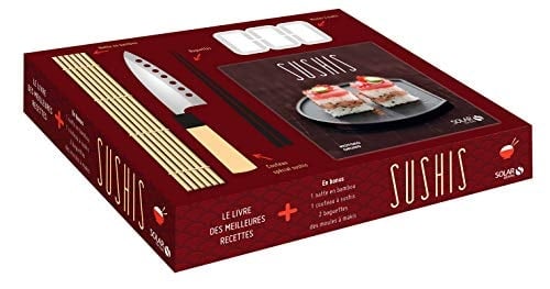 Sushis faits maison Avec 1 natte en bambou, 1 couteau à sushis, 2 paires de baguettes, des moules à sushis