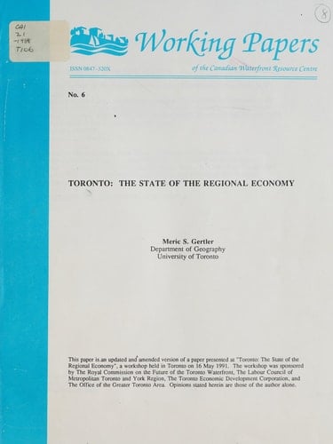 Toronto, the State of the Regional Economy