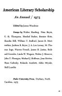 American Literary Scholarship An Annual, 1972