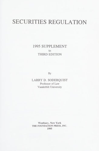Securities Regulation 1995 Supplement To