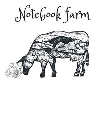 note book farm: A white notebook with a picture of a cow eating for lovers of the countryside and the tranquility of the countryside who can give it ... for children and adults, women andman journal