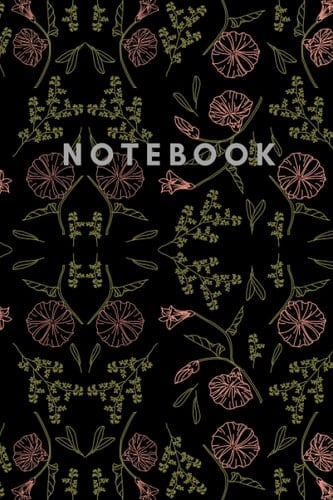 Notebook: Pink flowers on a black background,100 lined pages
