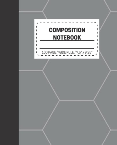 Composition Notebook: Grey Hexagon Design (7.5 x 9.25 inches) 100 Pages: College Ruled Lined Paper