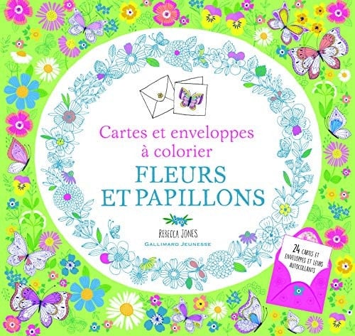 Fleurs et papillons Cartes et enveloppes à colorier