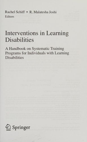 Interventions in Learning Disabilities A Handbook on Systematic Training Programs for Individuals with Learning Disabilities
