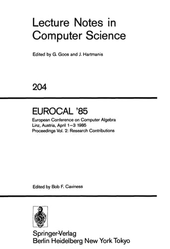 Eurocal '85: Research Contributions (Lecture Notes in Computer Science)