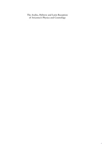 The Arabic, Hebrew and Latin Reception of Avicenna's Physics and Cosmology