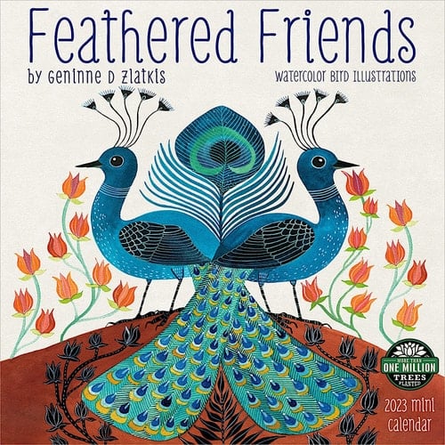 Feathered Friends 2023 Mini Wall Calendar by Geninne Zlatkis | Compact 7" x 14" Open | Amber Lotus Publishing