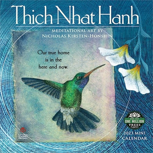 Thich Nhat Hanh 2023 Mini Wall Calendar | Meditational Art by Nicholas Kirsten-Honshin | Compact 7" x 14" Open | Amber Lotus Publishing