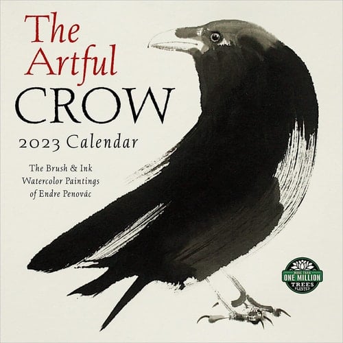 The Artful Crow 2023 Wall Calendar: Brush & Ink Watercolor Paintings by Endre Penovac | 12" x 24" Open | Amber Lotus Publishing