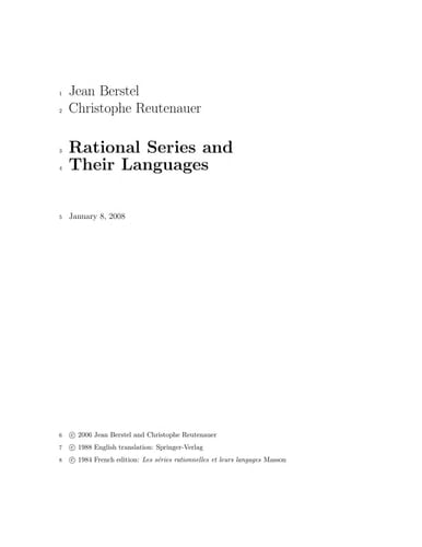 Rational Series and Their Languages (E A T C S MONOGRAPHS ON THEORETICAL COMPUTER SCIENCE) (English and French Edition)