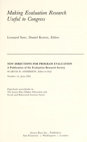 Making Evaluation Research Useful to Congress (JOSSEY BASS SOCIAL AND BEHAVIORAL SCIENCE SERIES)