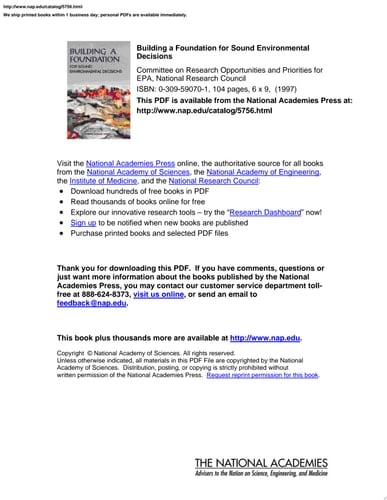 Building a Foundation for Sound Environmental Decisions