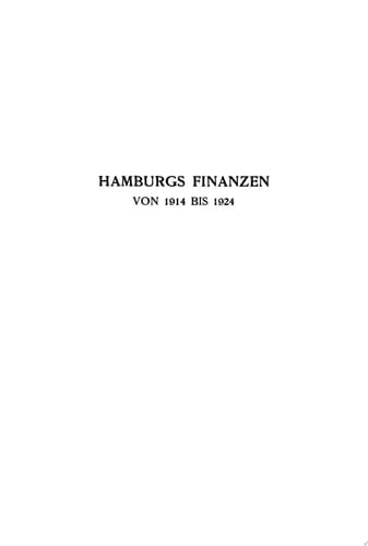 Hamburgs Finanzen von 1914 bis 1924