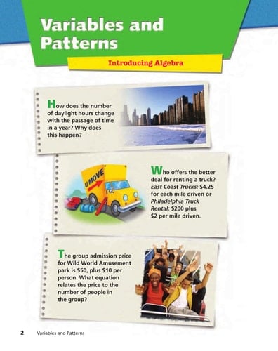 Connected Mathematics 2 Variables and Patterns