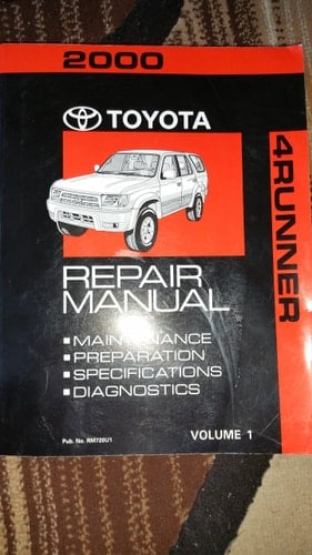 2000 Toyota 4Runner Factory Repair Manual Volume 1 (RZN180, RZN185, VZN180, VZN185 Series) (Maintenance; Preparation; Specifications; Diagnostics)