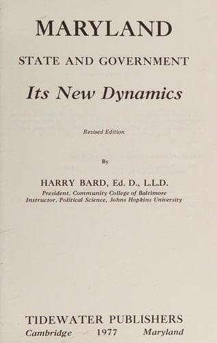 Maryland State and Government, its new dynamics