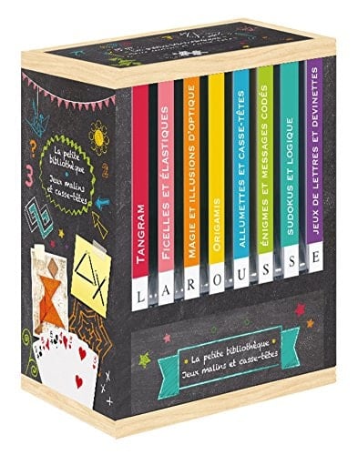 Jeux malins et casse-têtes Tangrams ; Ficelles élastiques ; Magie et illusions d'optique ; Allumettes et casse-têtes ; Enigmes et messages codés ; Sudoku et logique ; Jeux de lettres et devinettes