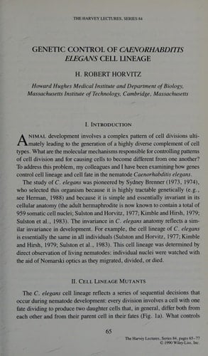 The Harvey Lectures Series 84, 1988-1989