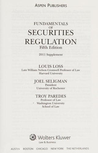 Fundamentals of Securities Regulation Suppl. 2011
