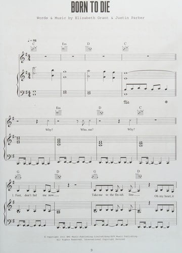 Born to die the paradise edition : piano, vocal, guitar