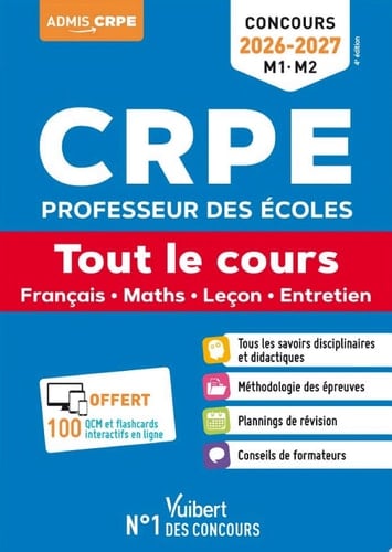 CRPE 2026-2027- Tout le cours (M1 et M2) + QCM et flashcards interactifs