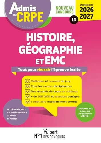 Admis au CRPE 2026-2027 - Epreuve écrite d’admissibilité L3 - Histoire Géographie EMC: Toutes les clés de la réussite