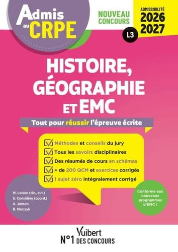 Admis au CRPE 2026-2027 - Epreuve écrite d'admissibilité L3 - Histoire Géographie EMC