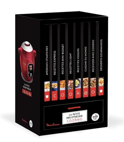 La petite bibliothèque Cookeo Coffret en 8 volumes : Apéritifs dînatoires ; Recettes express ; Recettes mini-budget ; Recettes light ; Recettes veggies ; Cuisine du monde ; Recevoir avec Cookeo ; Desserts gourmands