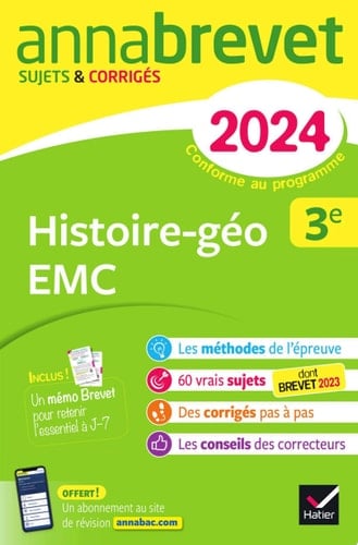 Annales du brevet Annabrevet 2024 Histoire-géographie EMC 3e