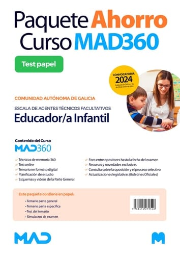 Oposiciones Educador/a Infantil de la Escala de Agentes Técnicos Facultativos de la Comunidad Autónoma de Galicia. Paquete Ahorro de Libros y Curso MAD360