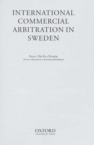 International Commercial Arbitration in Sweden