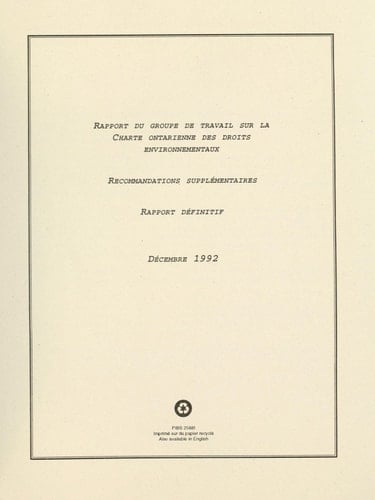 Rapport du Groupe de travail sur la Charte ontarienne des droits environnementaux