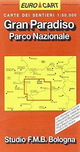 Carte dei sentieri 1:50.000 con informazioni turistiche e naturalistiche, itinerari sci-alpinistici ed escursionistici, rifugi, bivacchi e campeggi. Gran Paradiso, parco nazionale