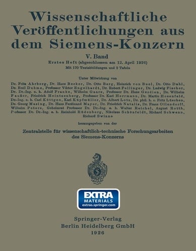 Wissenschaftliche Veröffentlichungen aus dem Siemens-Konzern Fünfter Band 1926–1927