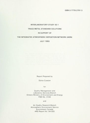 Trace Metal Standard Solutions in Support of the Integrated Atmospheric Deposition Network (IADN) : Report