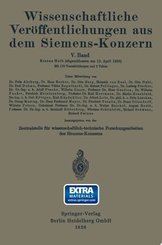 Wissenschaftliche Veröffentlichungen aus dem Siemens-Konzern Fünfter Band 1926–1927