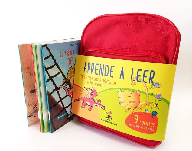 Cuentos para aprender a leer en letra mayúscula y de imprenta : 9 cuentos infantiles con una mochila de regalo