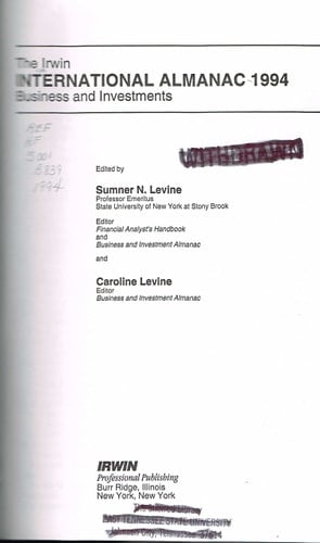 Irwin International Almanac 1994 Business and Investments