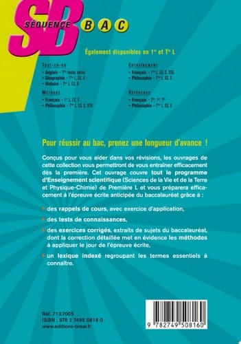 Sciences de la vie et de la Terre – Physique-Chimie, Première L enseignement scientifique