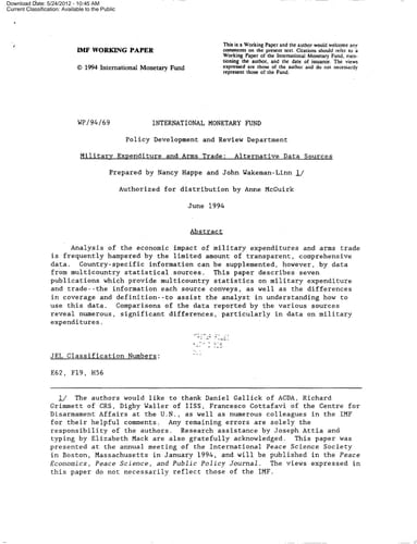 Military Expenditure and Arms Trade Alternative Data Sources